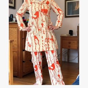 Paint-splattered pantsuit (custom-made in Geneva)